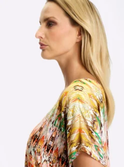 Druckbluse mit überschnittener Schulter