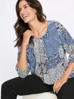 Druckbluse mit elastischen Abschlüssen
