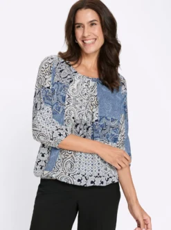 Druckbluse mit elastischen Abschlüssen