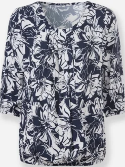 Druckbluse mit Faltenpartie am Ausschnitt