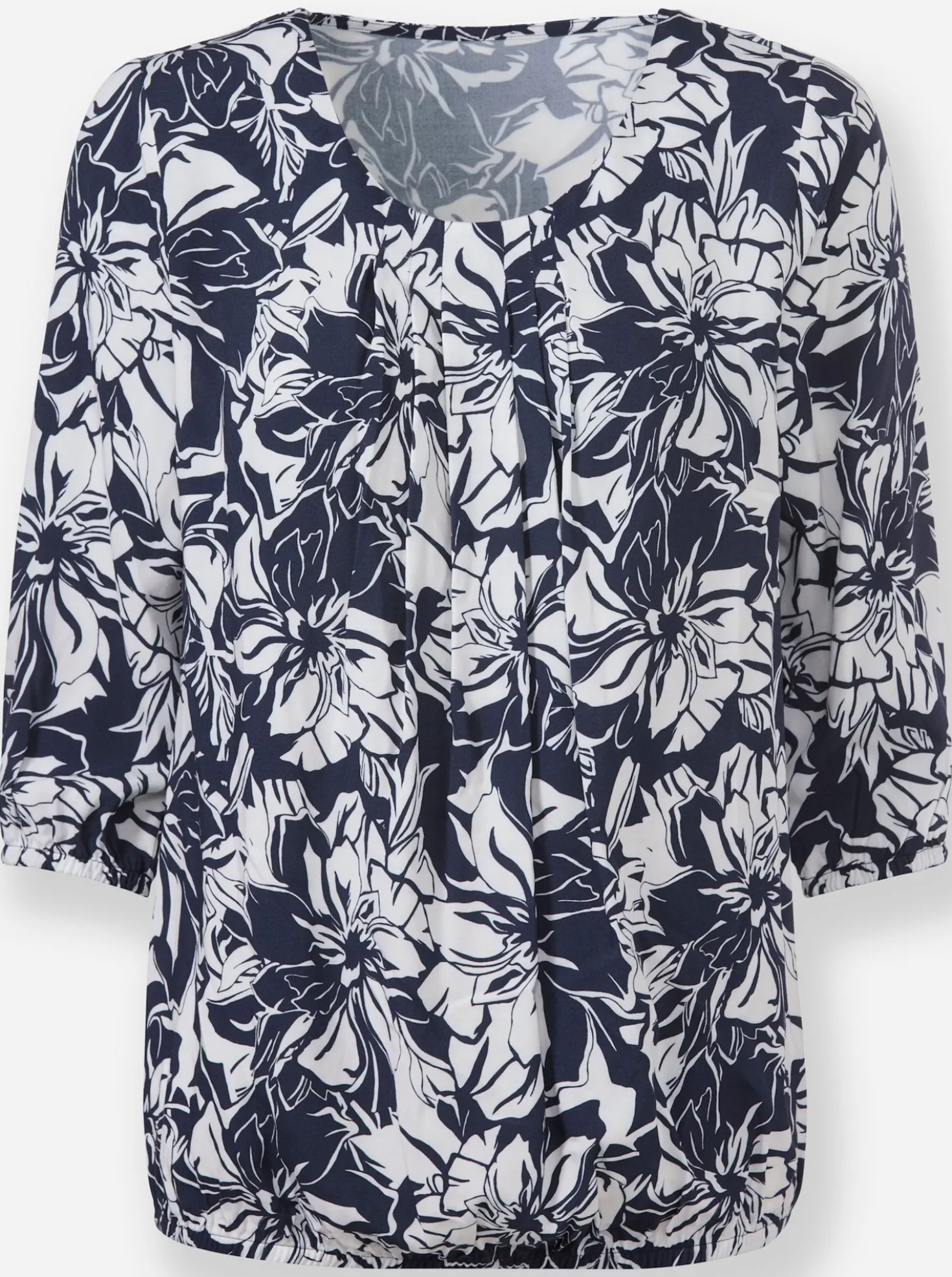 Druckbluse mit Faltenpartie am Ausschnitt