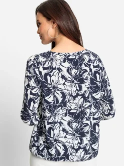 Druckbluse mit Faltenpartie am Ausschnitt