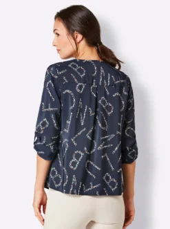 Druckbluse mit Lettering- und Leo-Dessin