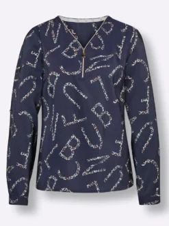 Druckbluse mit Lettering- und Leo-Dessin
