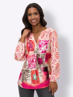 Druckbluse mit Ärmelbündchen