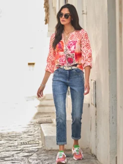 Druckbluse mit Ärmelbündchen