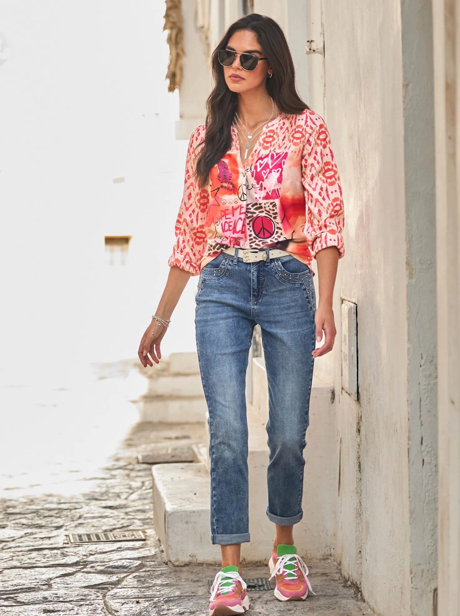 Druckbluse mit Ärmelbündchen