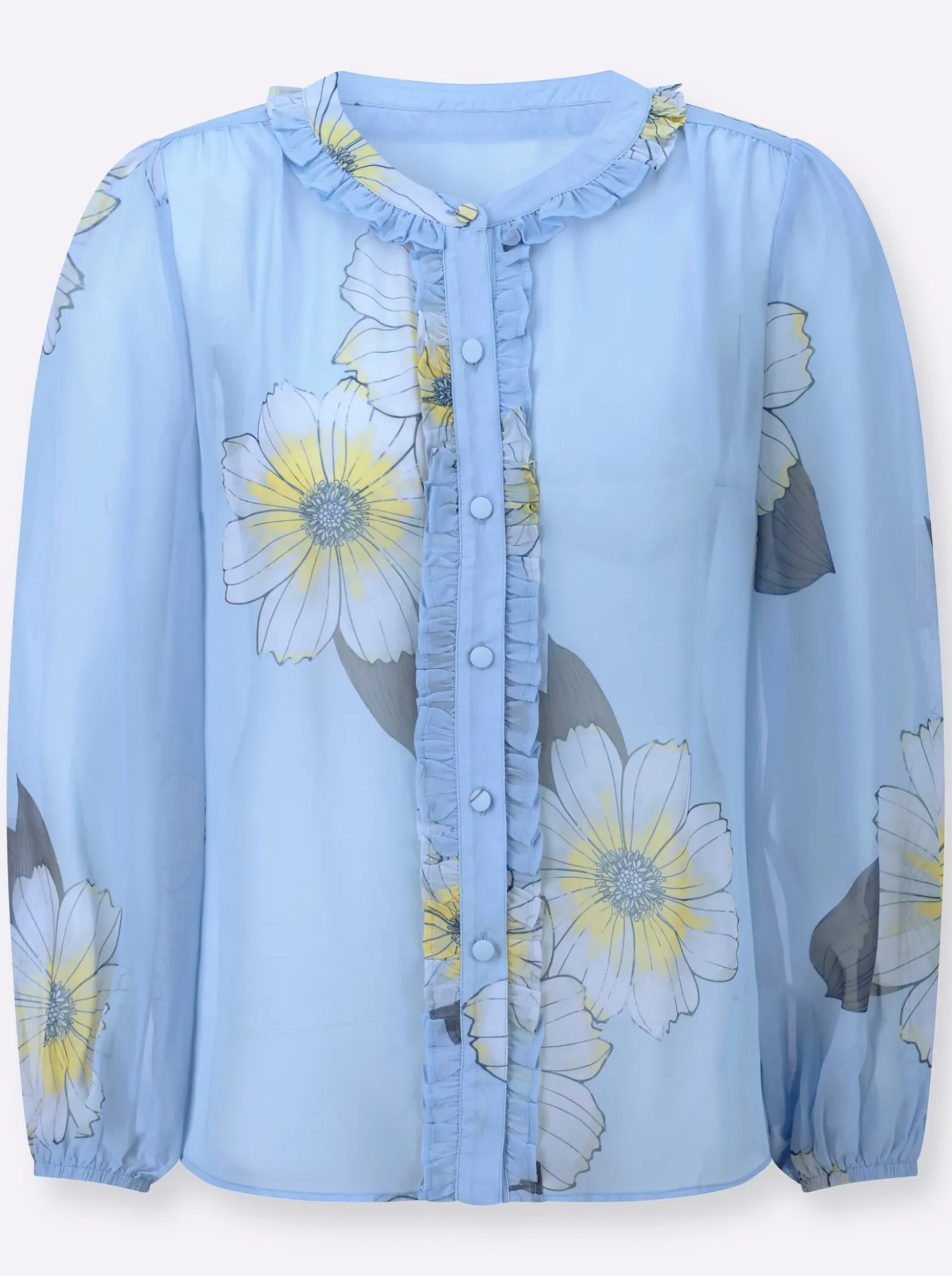 Druckbluse mit romantischen Rüschen