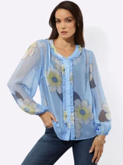 Druckbluse mit romantischen Rüschen