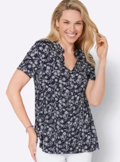 Druckbluse mit Seitenschlitzen