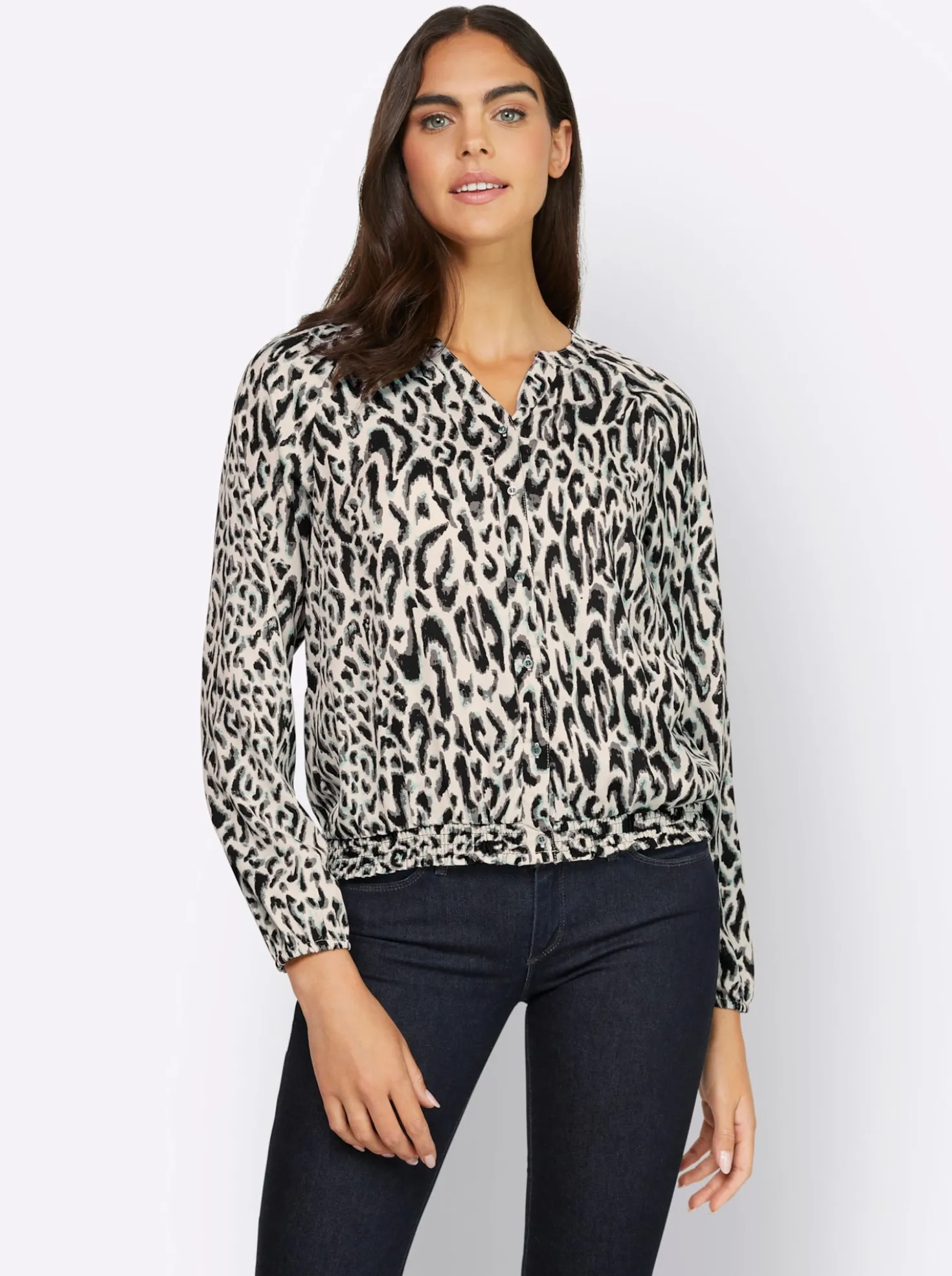 Druckbluse mit Smok-Bund