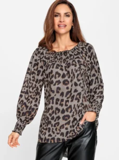 Druckbluse mit Smok-Partien