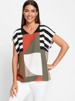 Druckbluse mit V-Ausschnitt