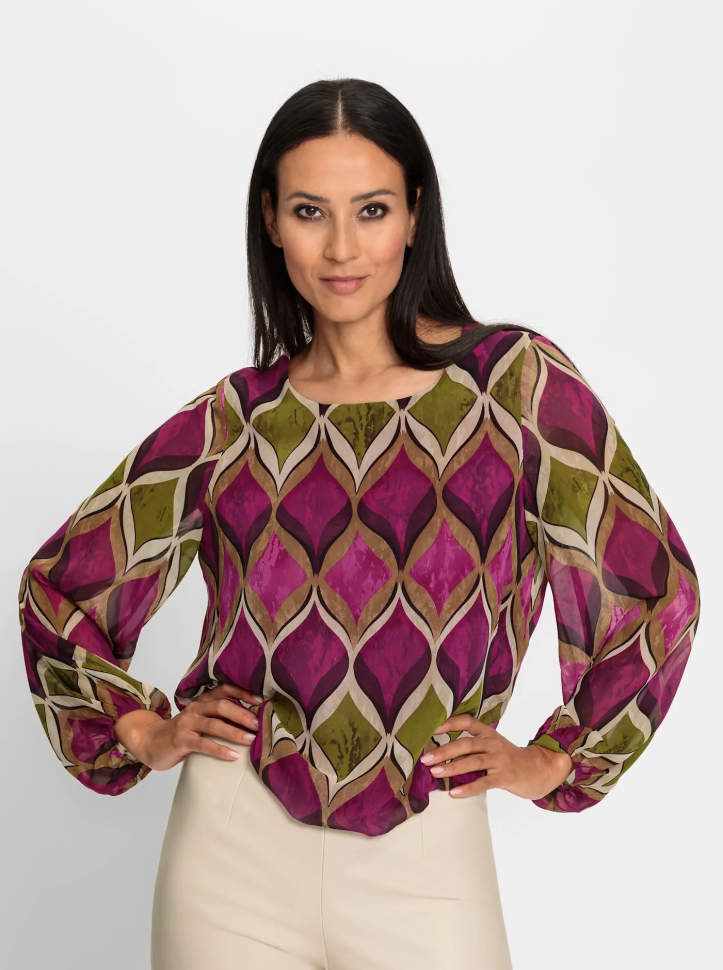 Druckbluse mit Viskose-Jersey-Futter
