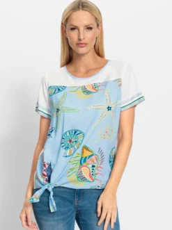 Druckbluse seitlich zum Knoten