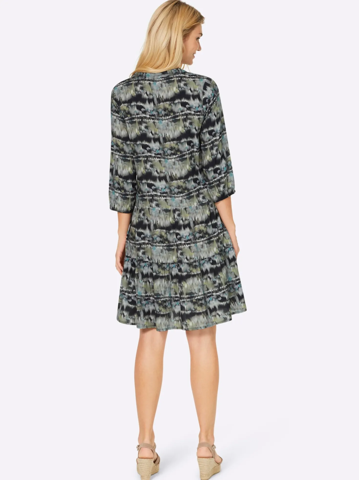 Druckkleid mit elastischen Bündchen