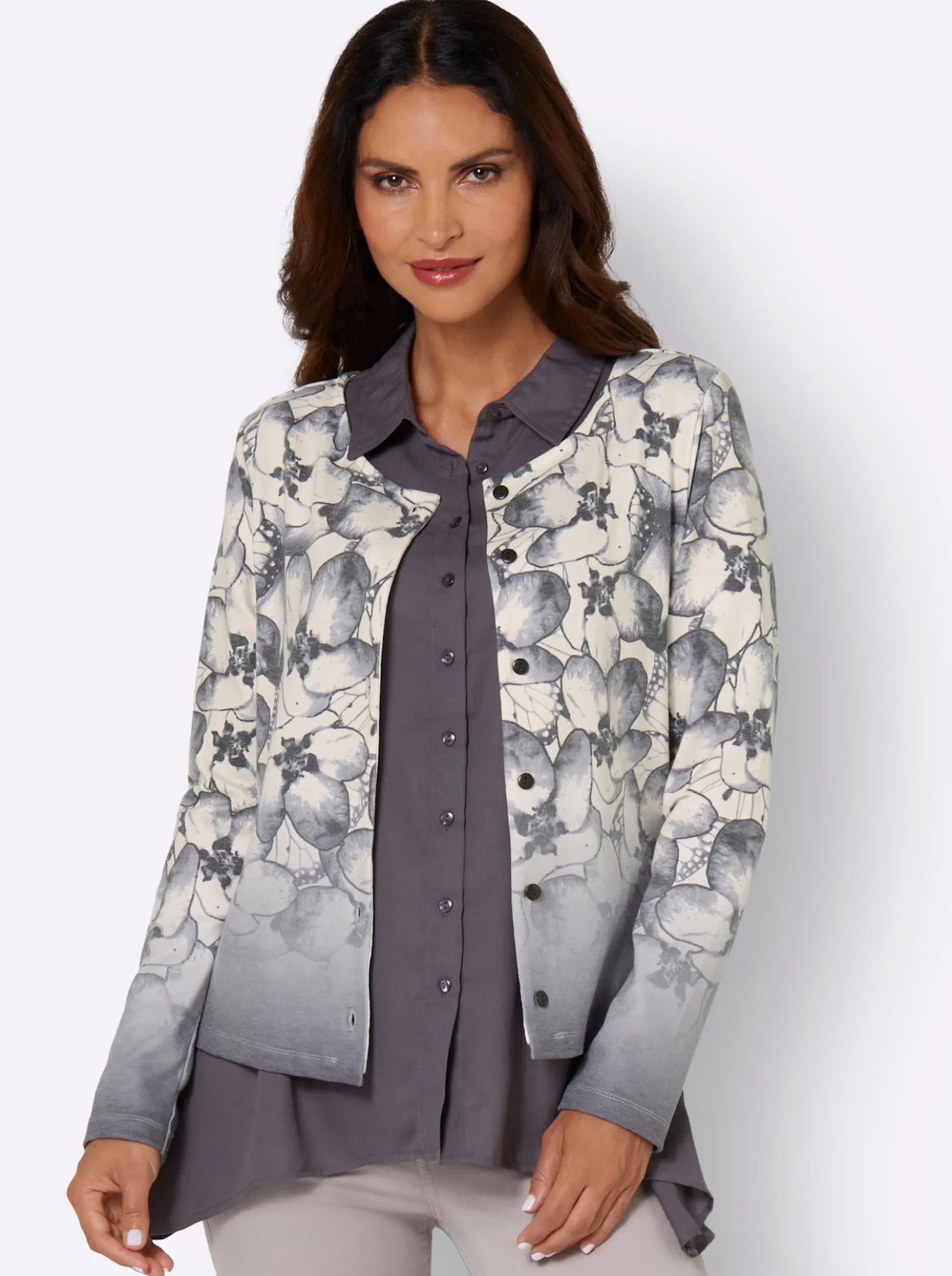 Feinstrickjacke mit Blütendessin