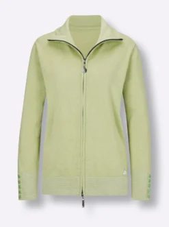 Feinstrickjacke mit gestreiften Abschlüssen