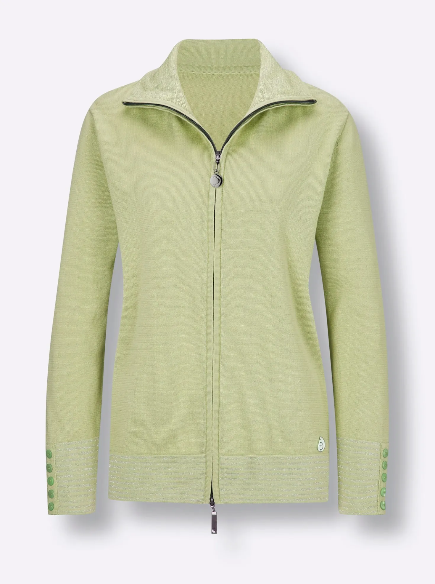Feinstrickjacke mit gestreiften Abschlüssen
