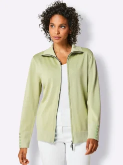 Feinstrickjacke mit gestreiften Abschlüssen