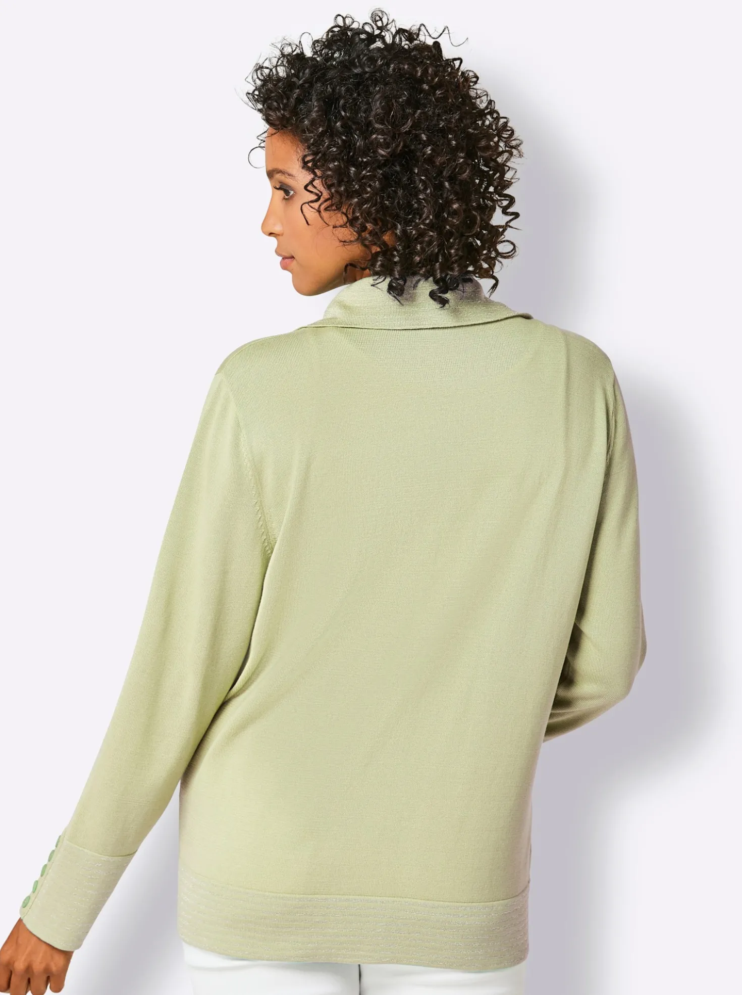Feinstrickjacke mit gestreiften Abschlüssen