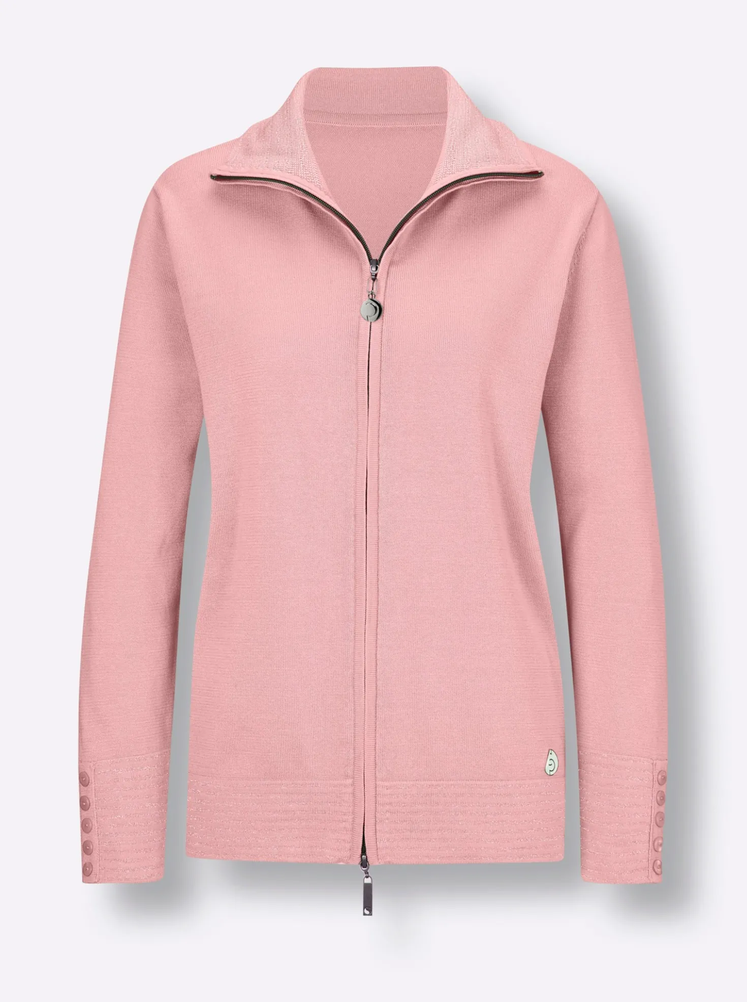 Feinstrickjacke mit gestreiften Abschlüssen