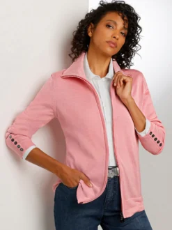 Feinstrickjacke mit gestreiften Abschlüssen