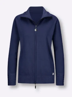 Feinstrickjacke mit gestreiften Abschlüssen