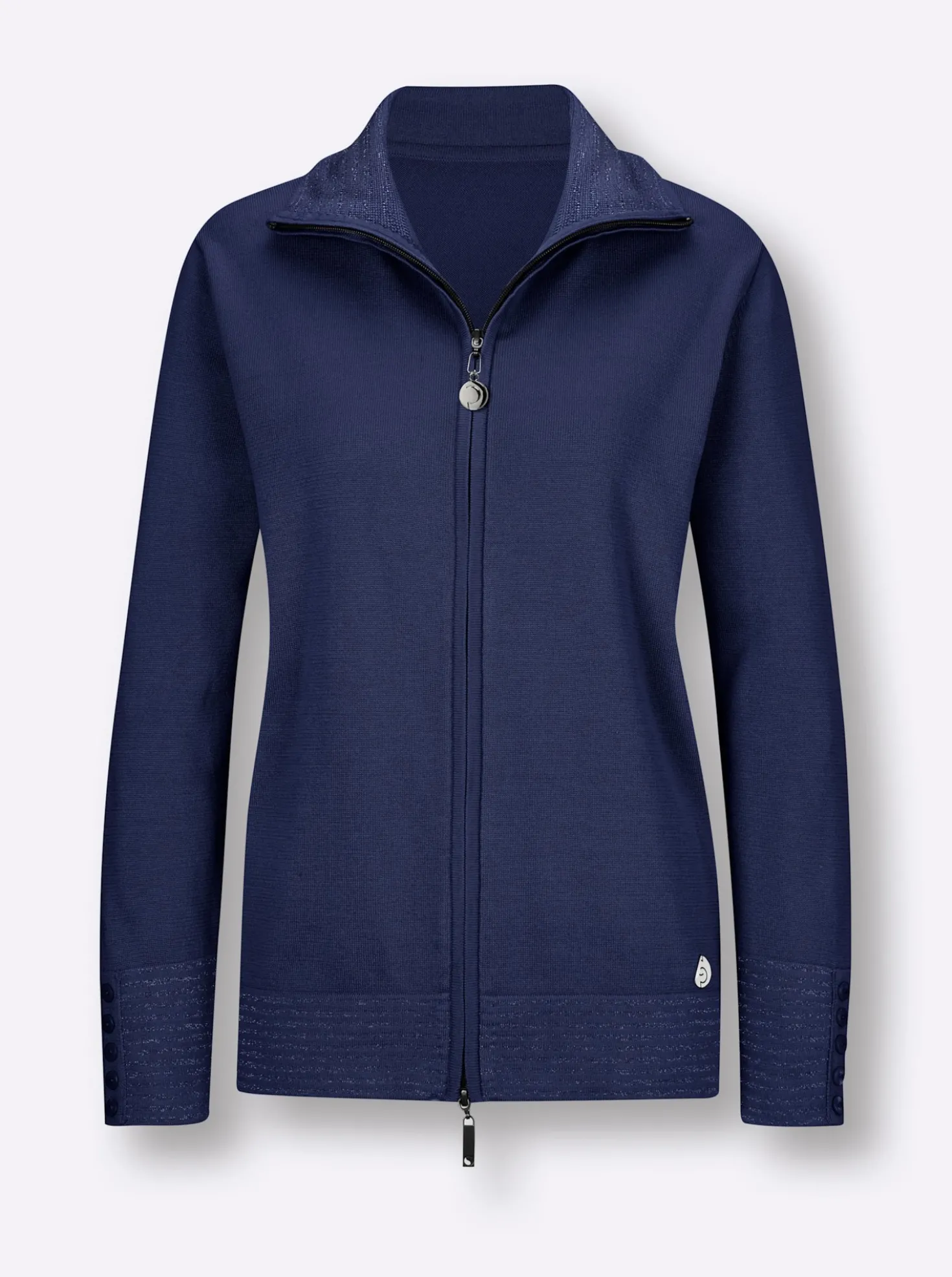 Feinstrickjacke mit gestreiften Abschlüssen