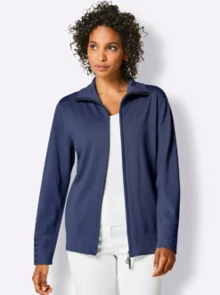 Feinstrickjacke mit gestreiften Abschlüssen