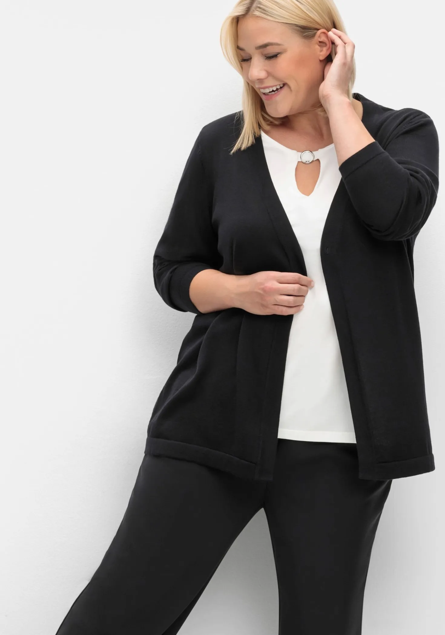 Feinstrickjacke mit 1-Knopf-Verschluss