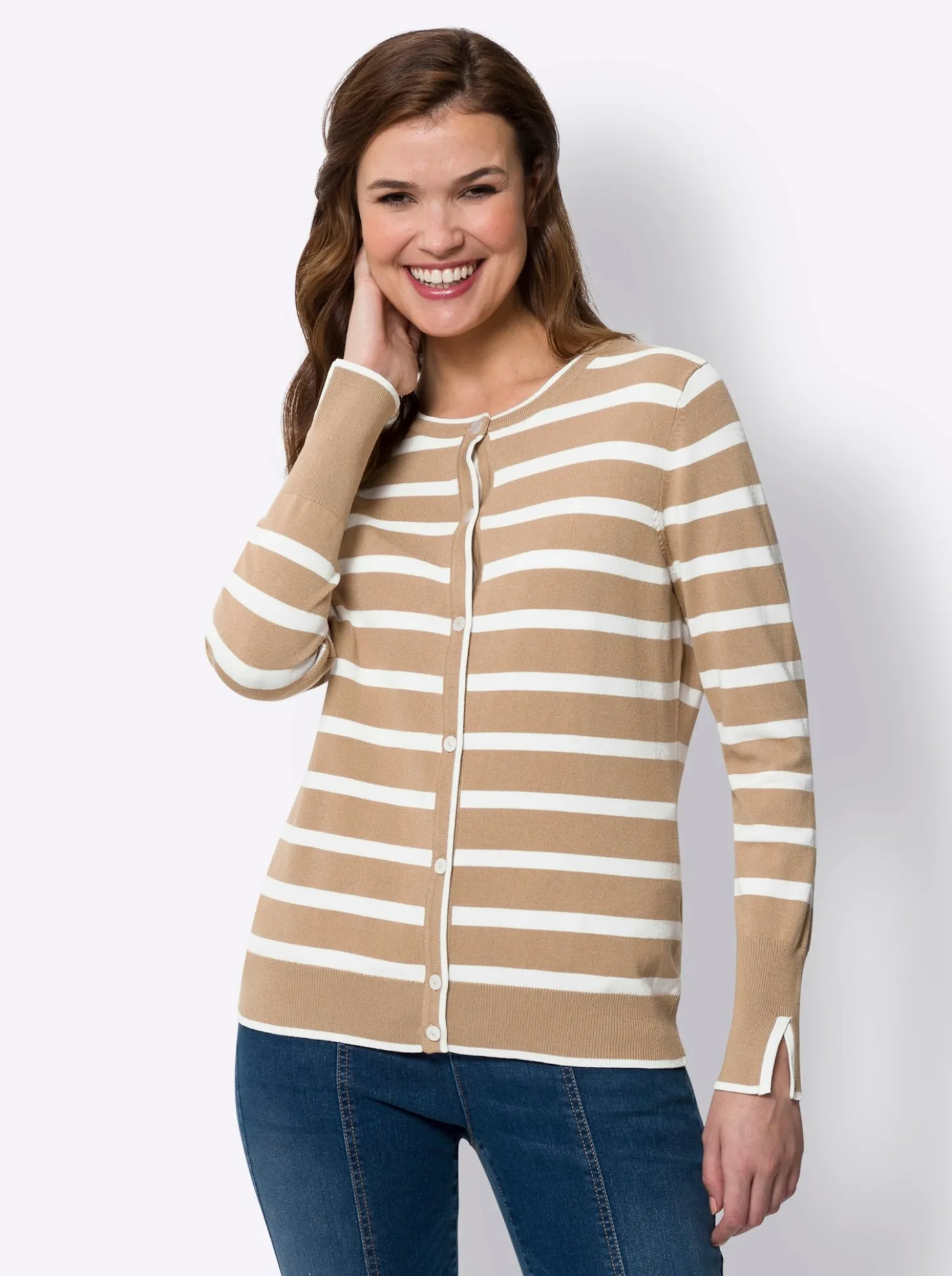 Feinstrickjacke mit Viskose, gestreift