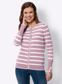 Feinstrickjacke mit Viskose, gestreift