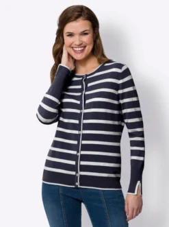 Feinstrickjacke mit Viskose, gestreift
