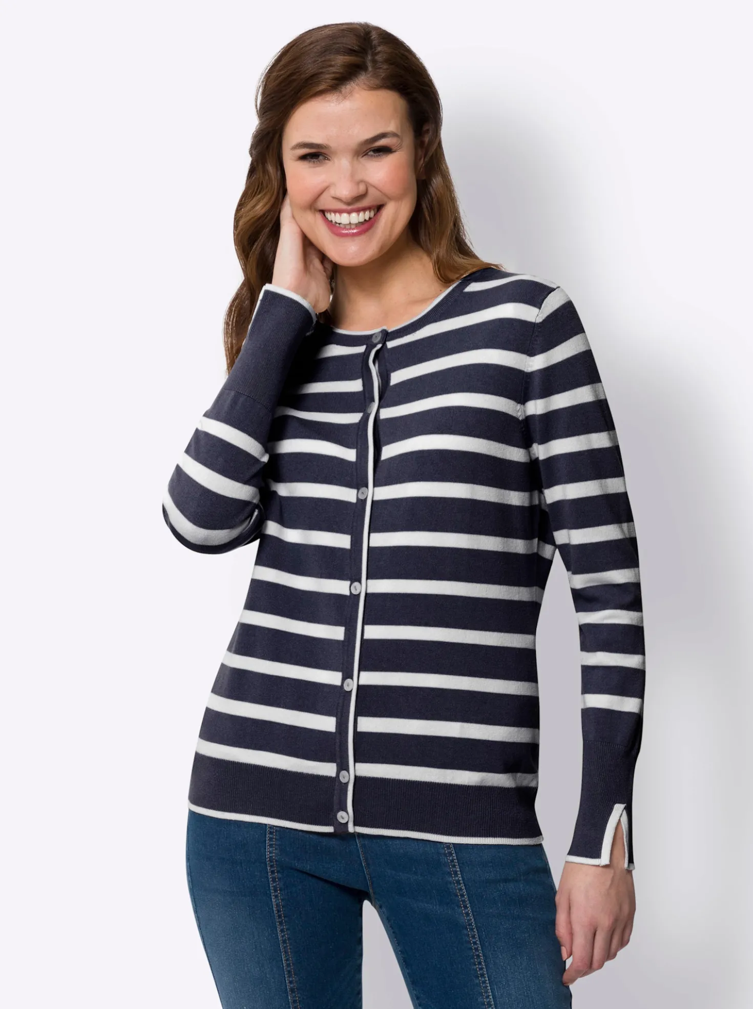 Feinstrickjacke mit Viskose, gestreift
