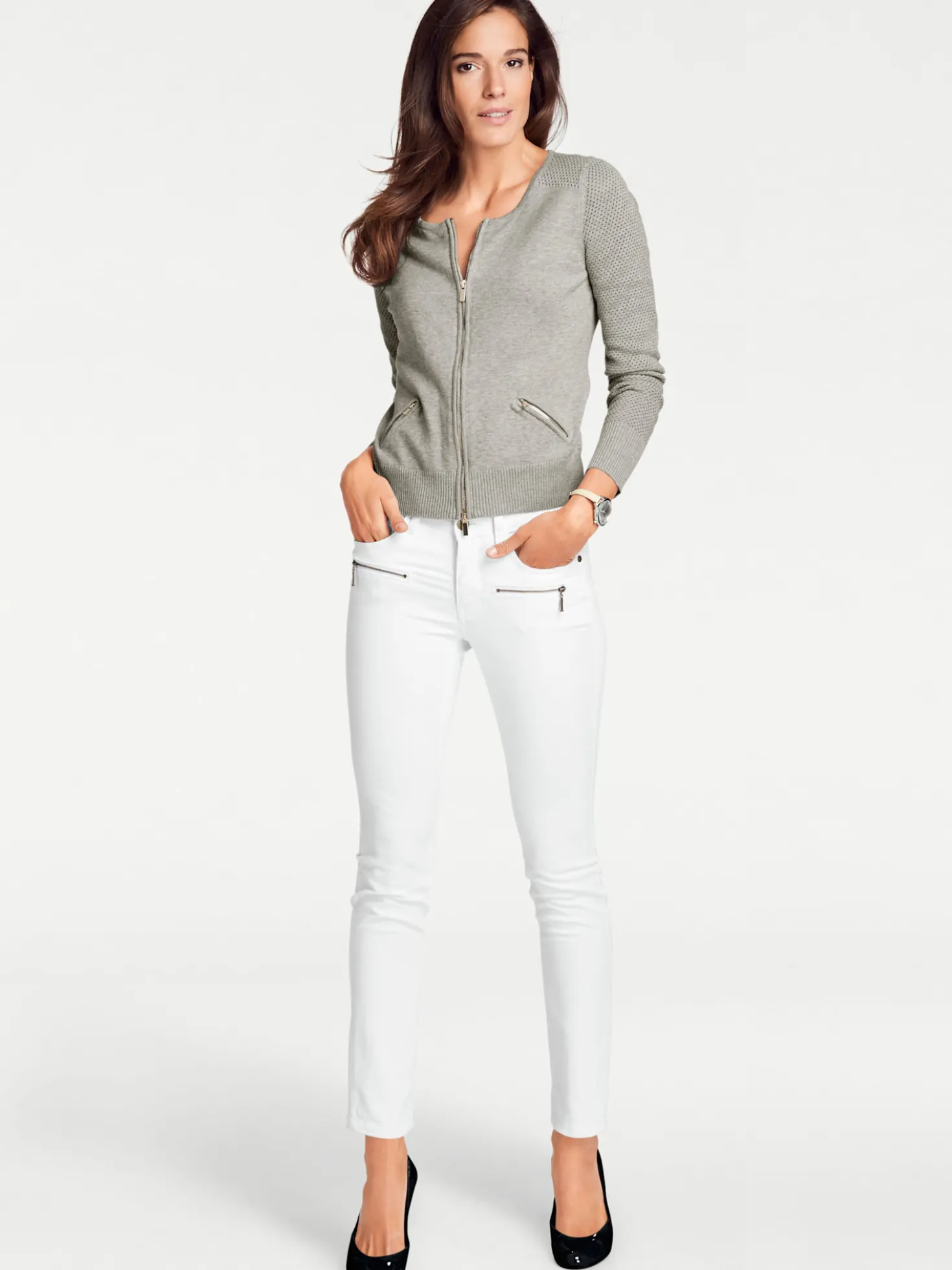 Feinstrickjacke mit 2-Wege-Reißverschluss