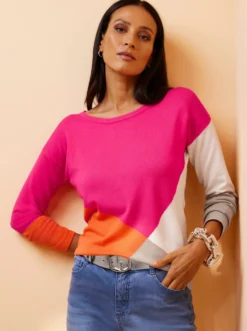 Feinstrickpullover in Colour-Blocking-Dessin