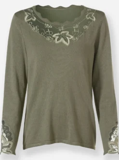 Feinstrickpullover mit besticktem Netzeinsatz