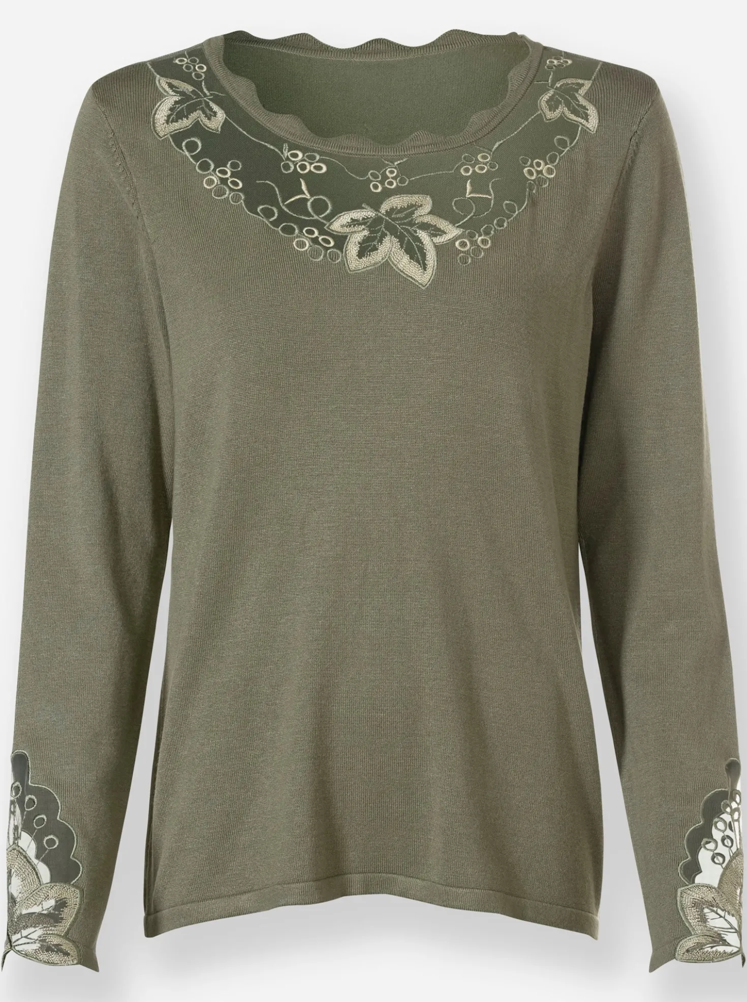 Feinstrickpullover mit besticktem Netzeinsatz
