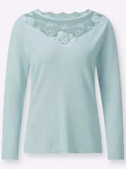 Feinstrickpullover mit besticktem Chiffon-Einsatz