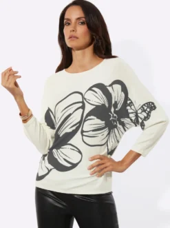 Feinstrickpullover mit Blütenmotiv