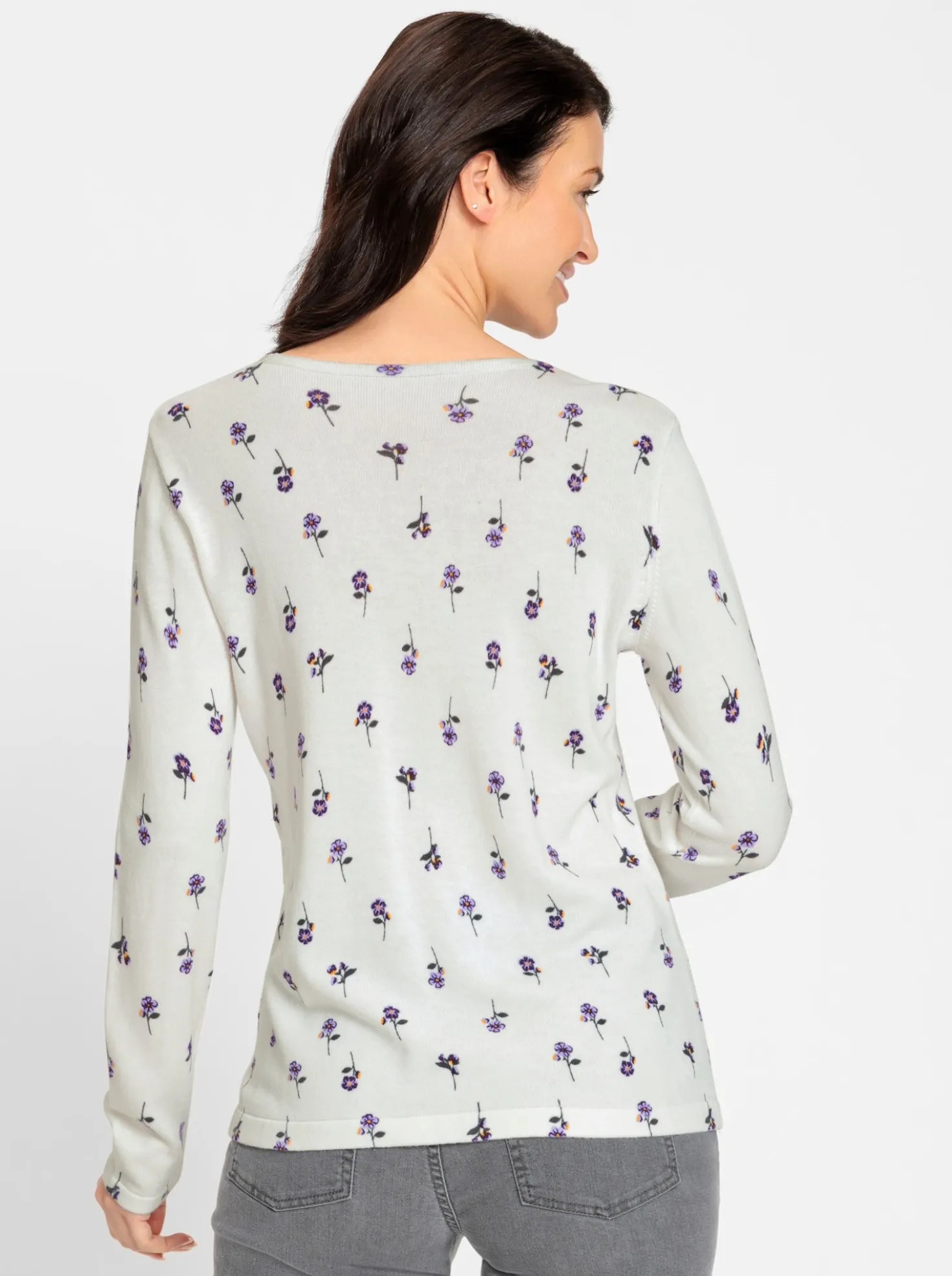 Feinstrickpullover mit Blumen-Dessin