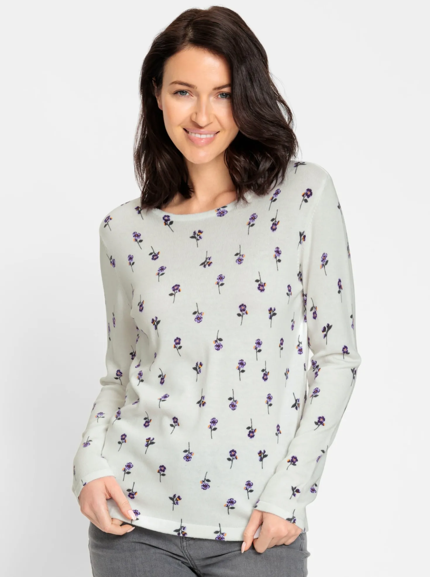 Feinstrickpullover mit Blumen-Dessin
