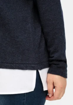 Feinstrickpullover mit Blusen-Einsatz am Saum