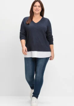 Feinstrickpullover mit Blusen-Einsatz am Saum