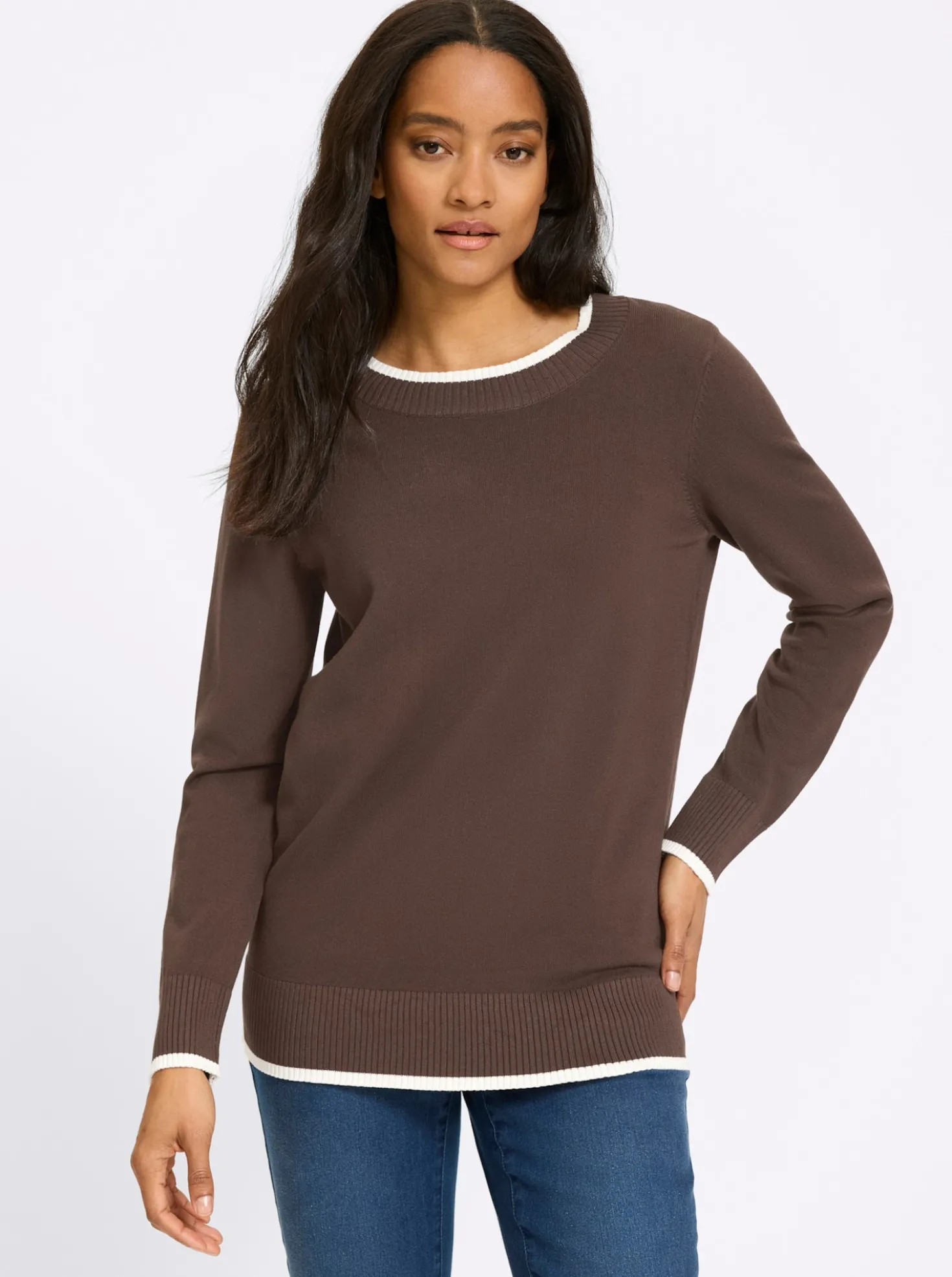 Feinstrickpullover mit Kontrastblende
