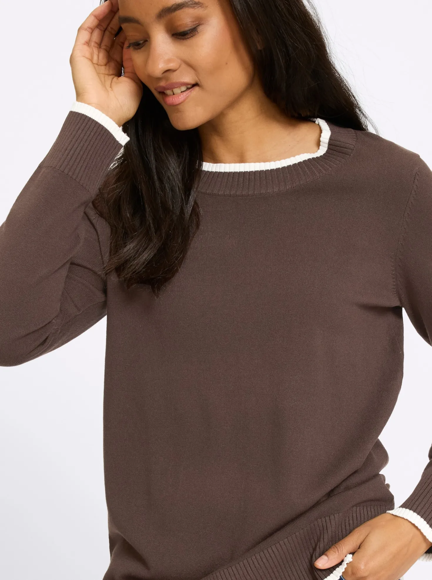 Feinstrickpullover mit Kontrastblende