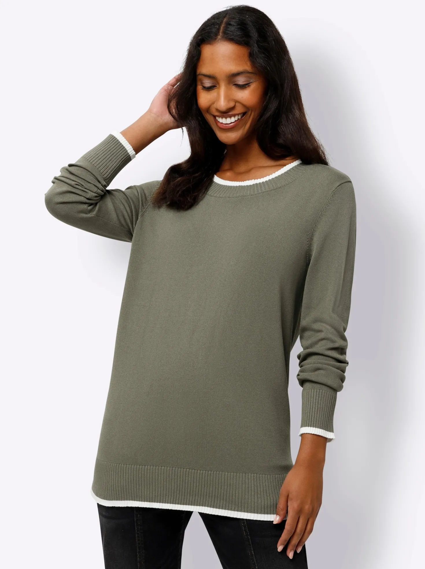Feinstrickpullover mit Kontrastblende