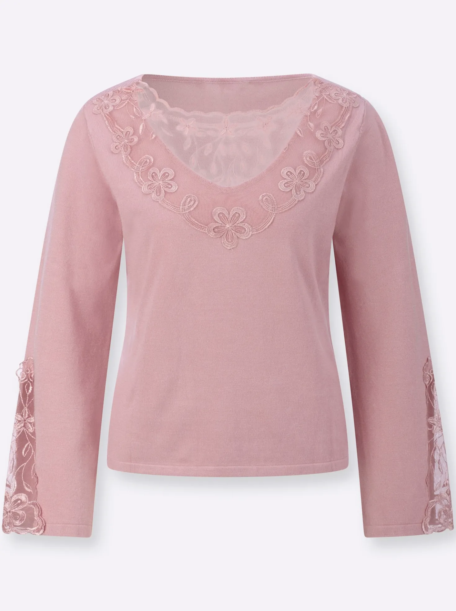 Feinstrickpullover mit Spitzen-Details