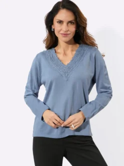 Feinstrickpullover mit Spitzenbesatz